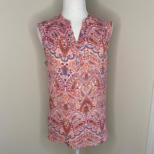 Artisan NY Paisley Sleeveless Blouse - Orange and Blue. Large